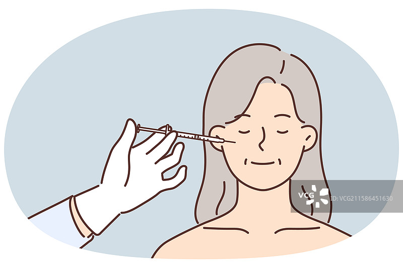 女性面孔与用于美容服务的注射器图片素材