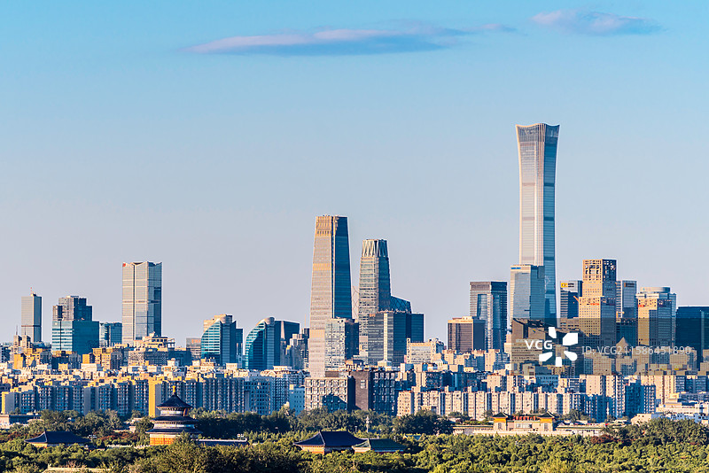 中国北京天坛和国贸CBD高视角风光图片素材