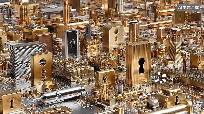 【AI数字艺术】锁与钥匙数据安全主题背景图片素材
