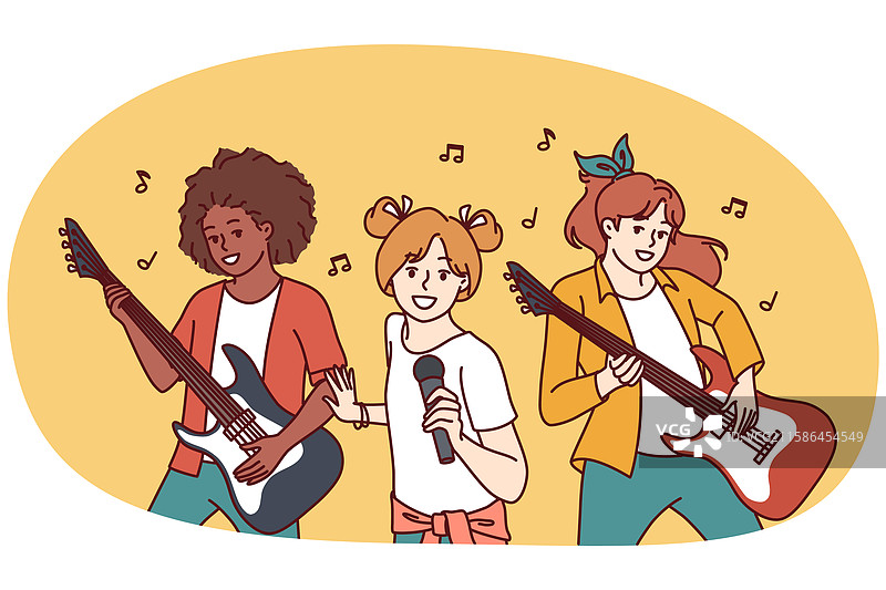一群拿着吉他的少女音乐组合图片素材