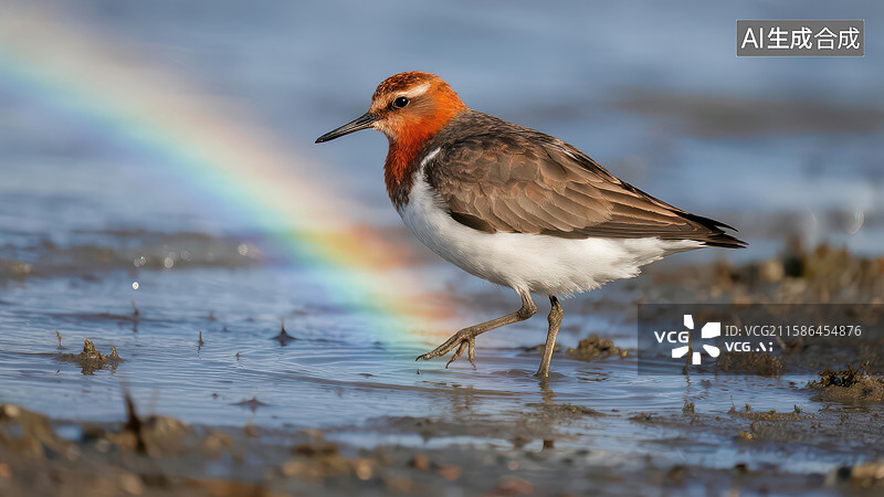 【AI数字艺术】彩虹下的红顶鸻鸟图片素材