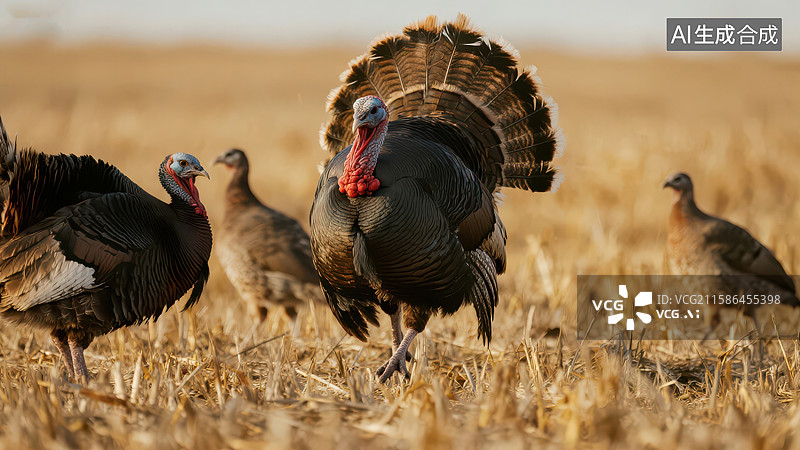 【AI数字艺术】野火鸡在干草地上漫步图片素材