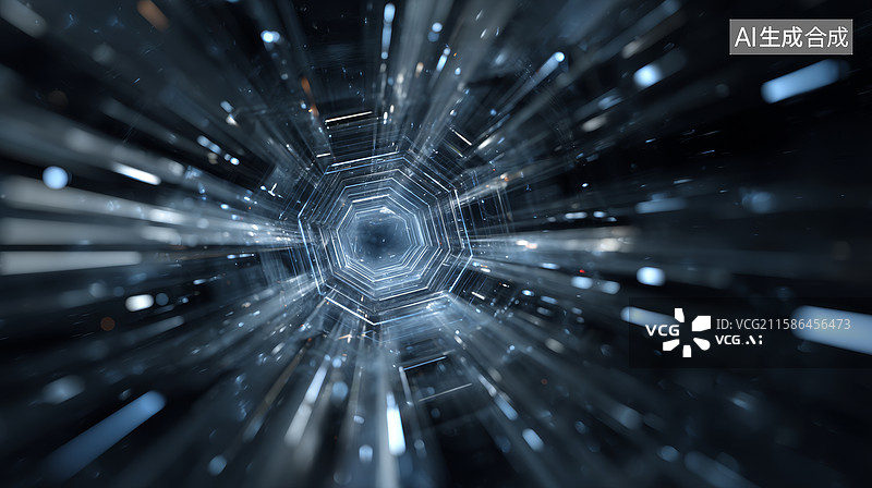 【AI数字艺术】光线穿梭在六边形隧道中图片素材