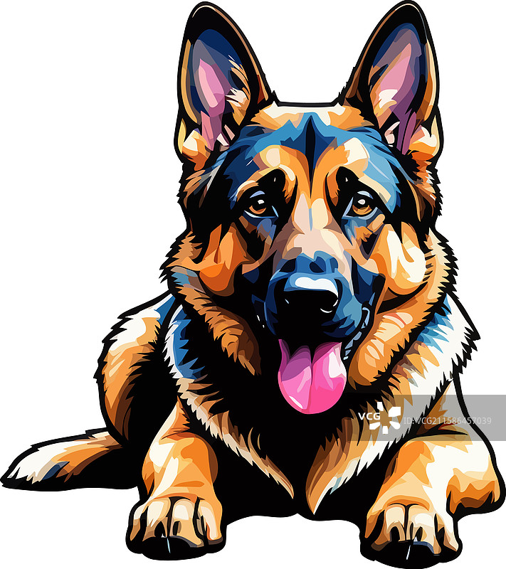 德国牧羊犬躺着并向前看图片素材