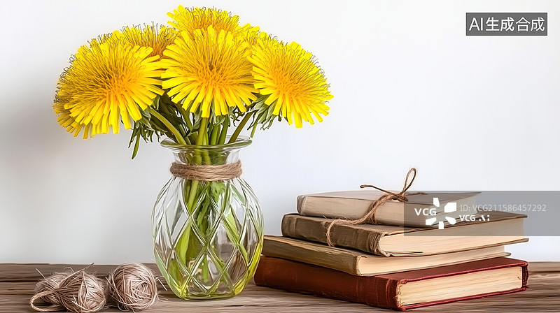【AI数字艺术】玻璃瓶中的蒲公英花束图片素材
