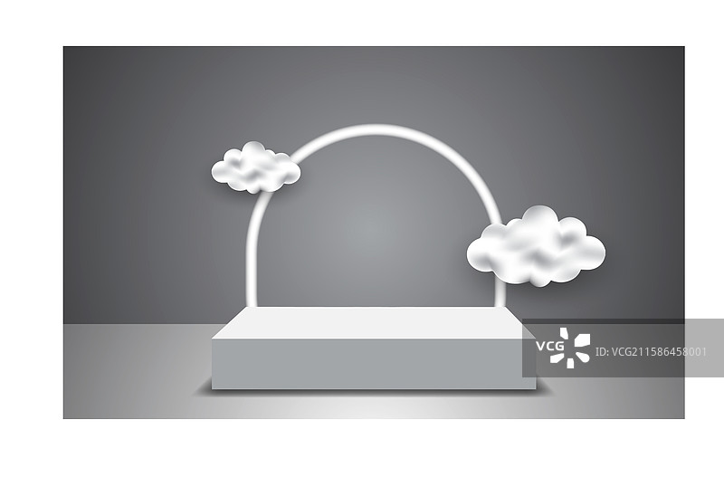 3D讲台背景与云朵视图，简约风格图片素材
