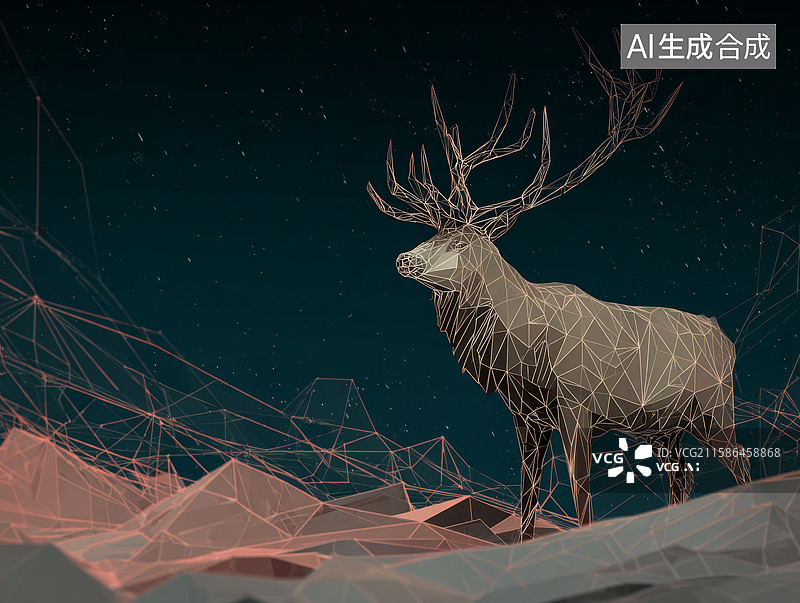 【AI数字艺术】科技感线条驯鹿图片素材