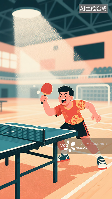 【AI数字艺术】打乒乓球的男生插画图片素材