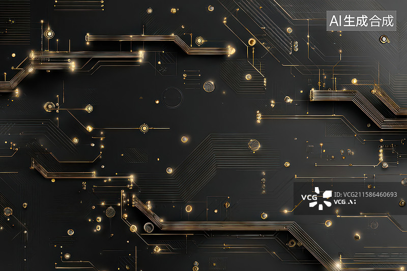 【AI数字艺术】金色电路板科技感细节特写图图片素材