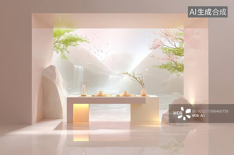 【AI数字艺术】室内禅意自然景观静物图图片素材
