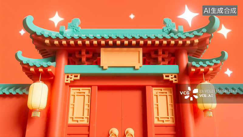 【AI数字艺术】中式牌坊节日插画图片素材