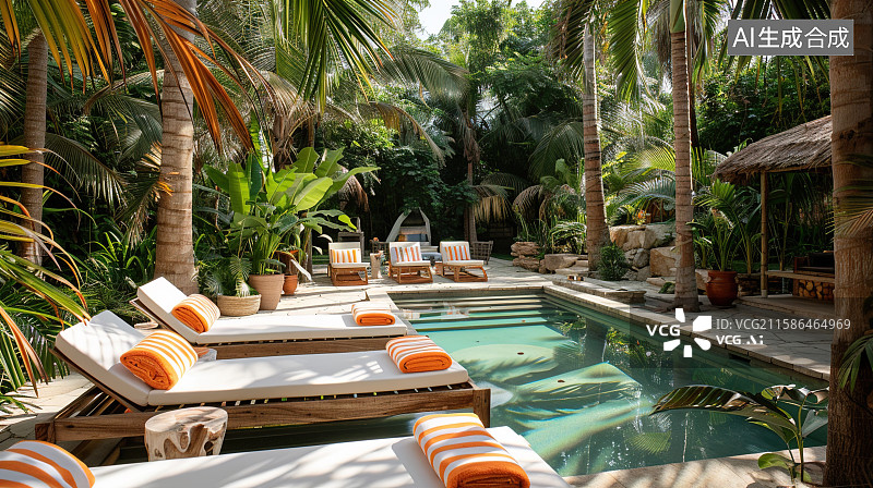 【AI数字艺术】休闲泳池山庄图片素材