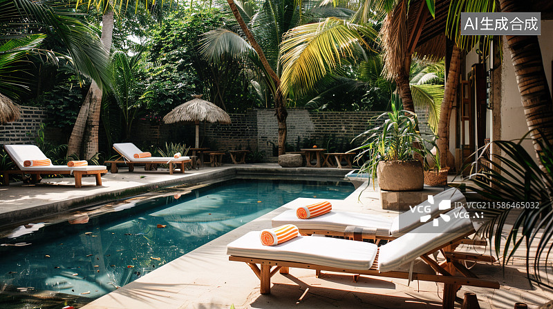 【AI数字艺术】休闲泳池山庄图片素材