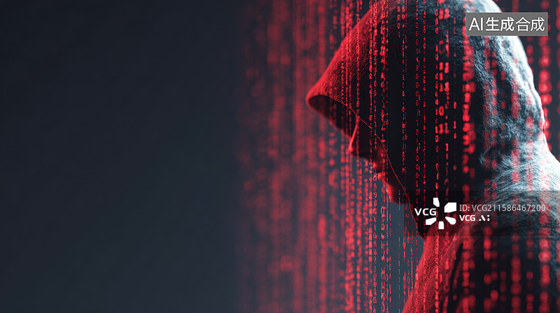 【AI数字艺术】神秘人物与红色代码背景图片素材
