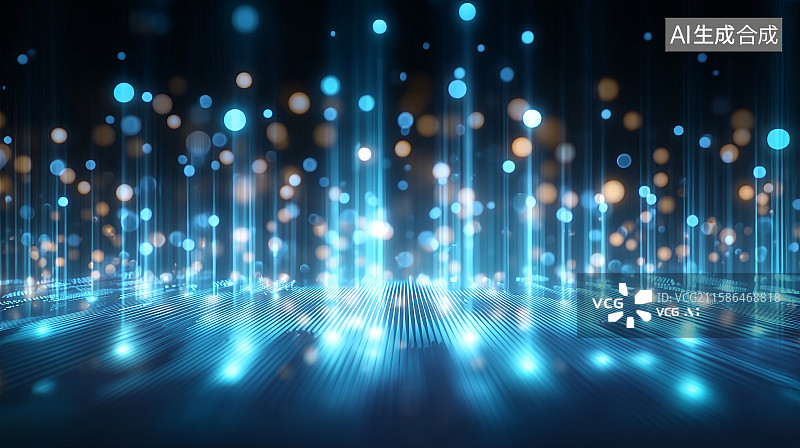 【AI数字艺术】黑色背景下的蓝色光线图片素材