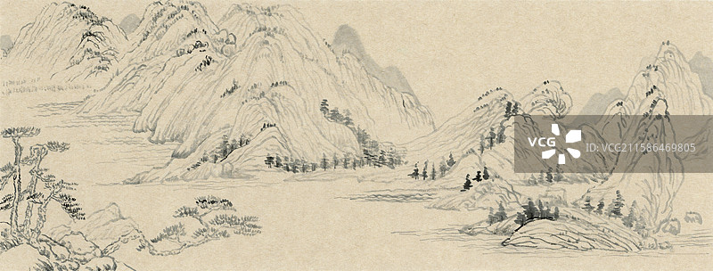 临富春山居图水墨山水风景插画图片素材