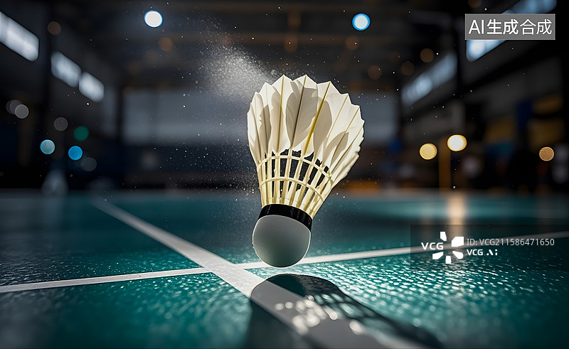 【AI数字艺术】羽毛球比赛球场上羽毛球落地瞬间图片素材