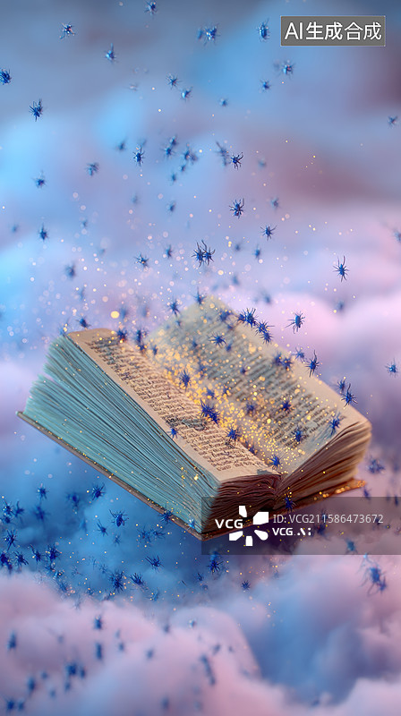 【AI数字艺术】神秘古书悬浮于梦幻云海图片素材