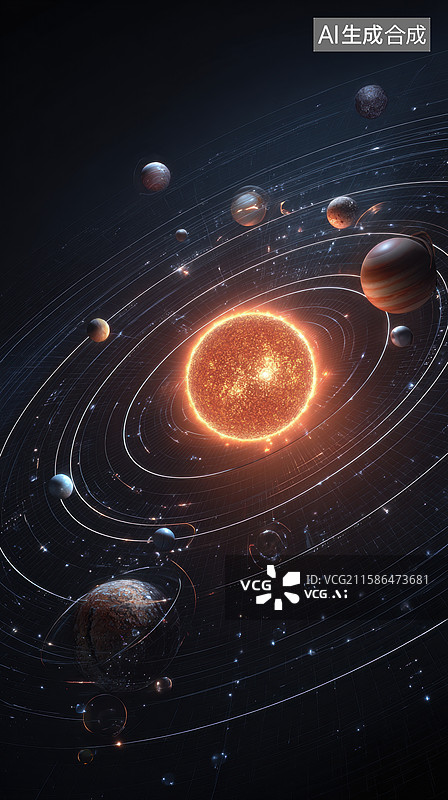 【AI数字艺术】太阳系行星环绕图图片素材