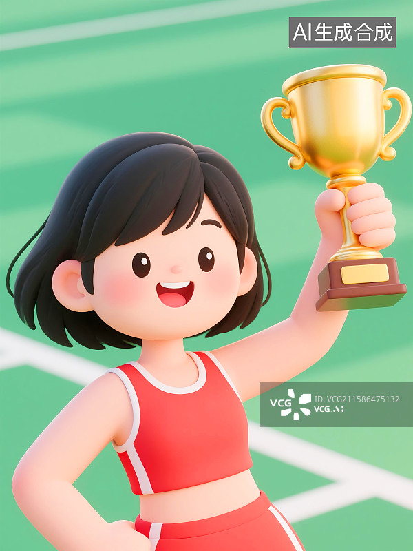 【AI数字艺术】3D拿着金奖杯的运动员插画图片素材