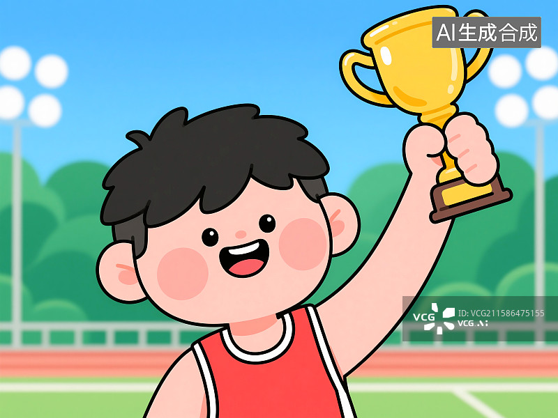 【AI数字艺术】拿着金奖杯的运动员插画图片素材