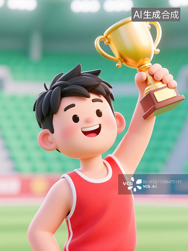 【AI数字艺术】3D拿着金奖杯的运动员插画图片素材