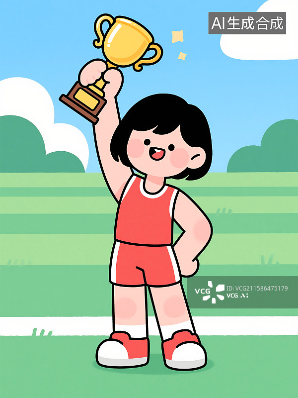 【AI数字艺术】拿着金奖杯的运动员插画图片素材