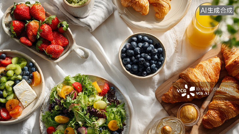 【AI数字艺术】丰富多样的健康早餐拼盘图片素材