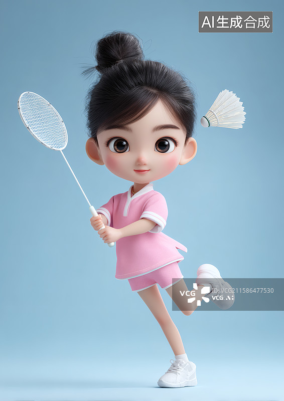 【AI数字艺术】一个女生在打羽毛球图片素材