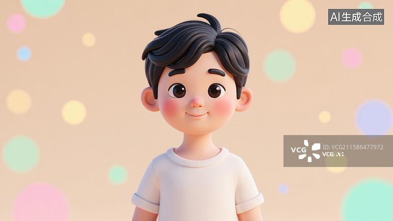【AI数字艺术】彩色光斑背景下的3D卡通男孩图片素材