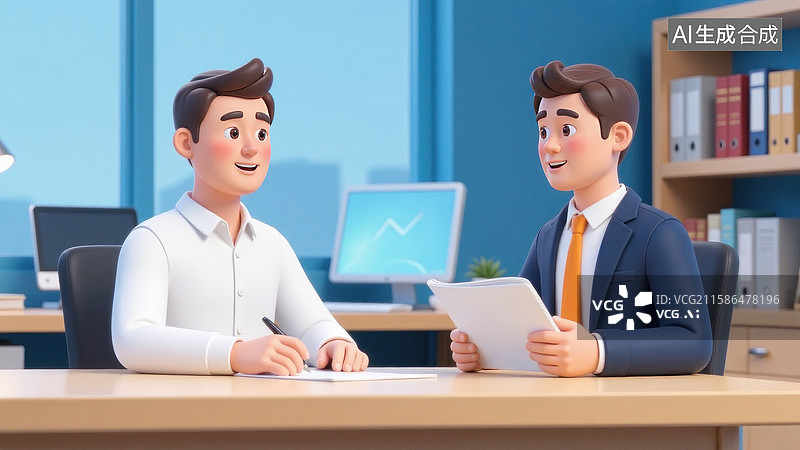 【AI数字艺术】两位商务人士在办公室进行正式会面图片素材