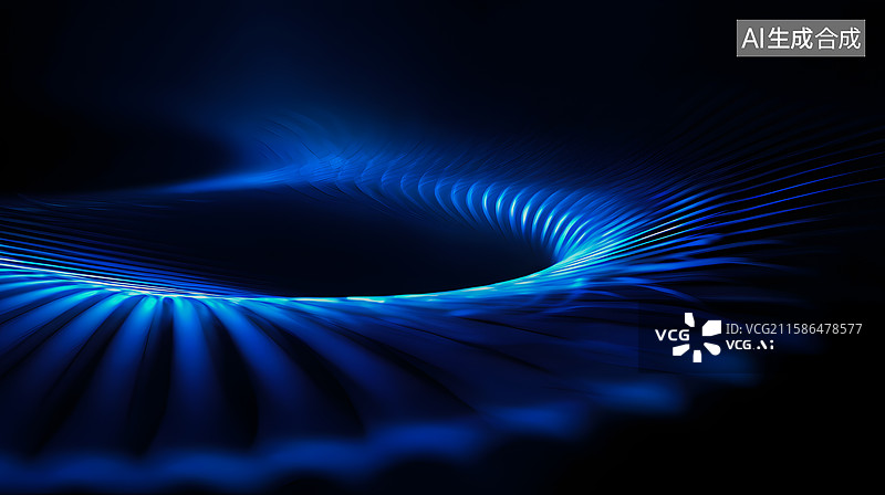 【AI数字艺术】蓝色光晕的能量漩涡科技感十足的蓝色波纹图片素材