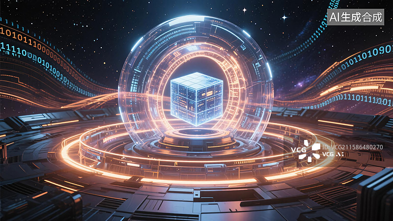 【AI数字艺术】虚拟数字立方体艺术背景图片素材