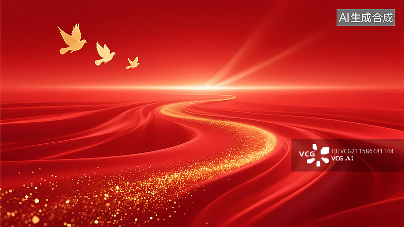 【AI数字艺术】飞鸟星光红金抽象大气背景图片素材