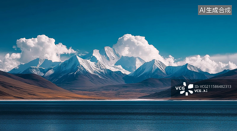 【AI数字艺术】雪山湖泊静谧风光图片素材