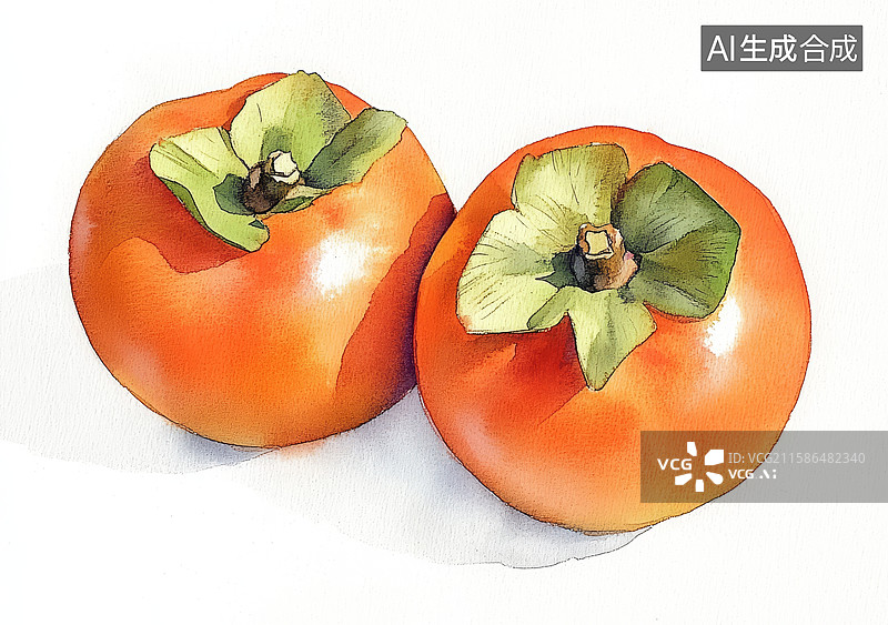 【AI数字艺术】两个柿子的水彩画图片素材