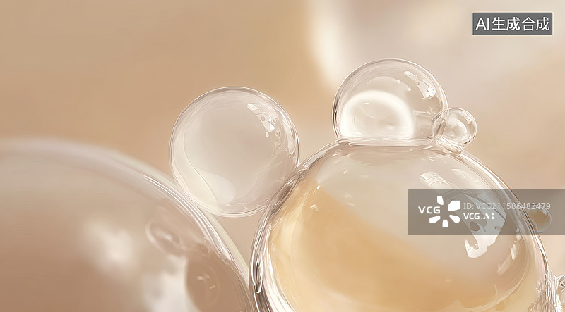 【AI数字艺术】透明液体中的气泡特写图片素材