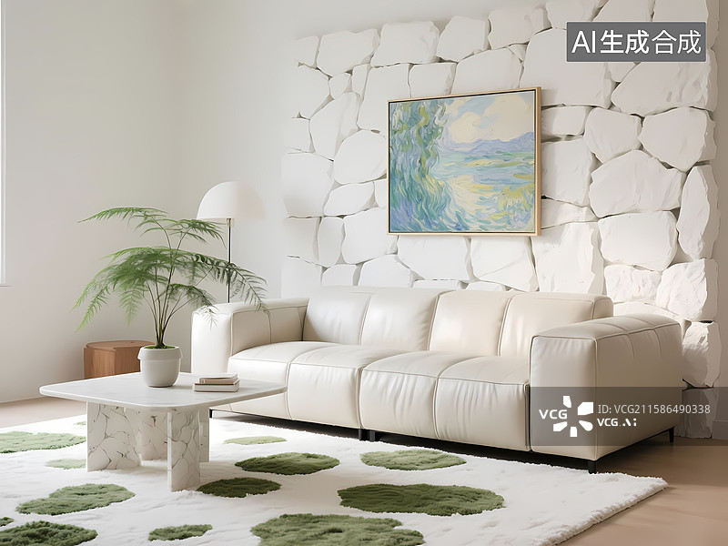【AI数字艺术】简约雅致室内场景空白茶几沙发留白布景图片素材