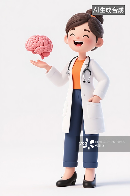 【AI数字艺术】医生治疗大脑相关疾病3d插画图片素材