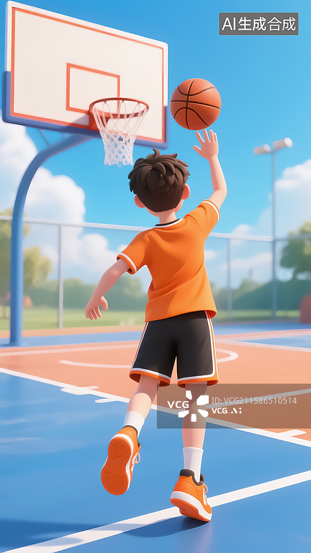 【AI数字艺术】3D卡通篮球少年投篮图片素材