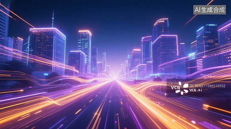 【AI数字艺术】霓虹未来之城夜景背景图片素材