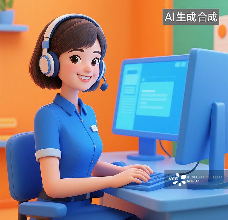 【AI数字艺术】卡通客服形象图片素材