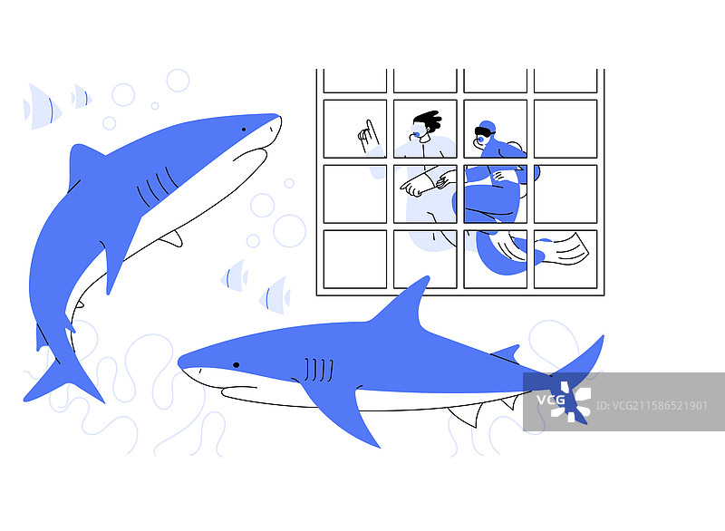 与鲨鱼潜水的卡通人物图片素材