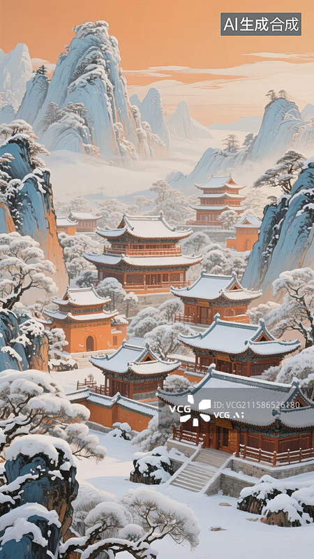 【AI数字艺术】雪后山城美景图片素材