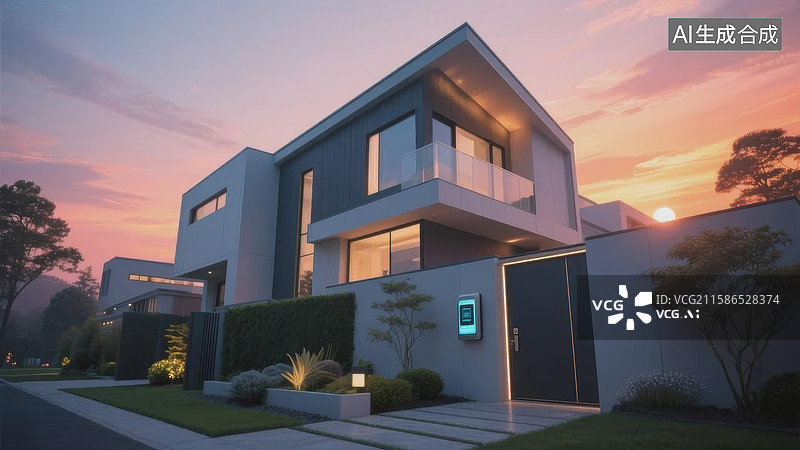 【AI数字艺术】现代建筑黄昏图片素材