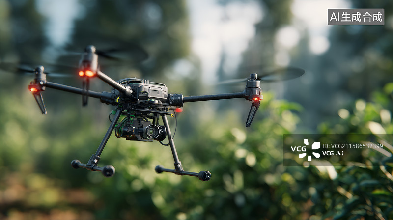 【AI数字艺术】农业植保无人机在田野中飞行图片素材