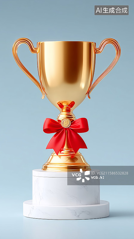 【AI数字艺术】金色奖杯置于黄色背景之上图片素材
