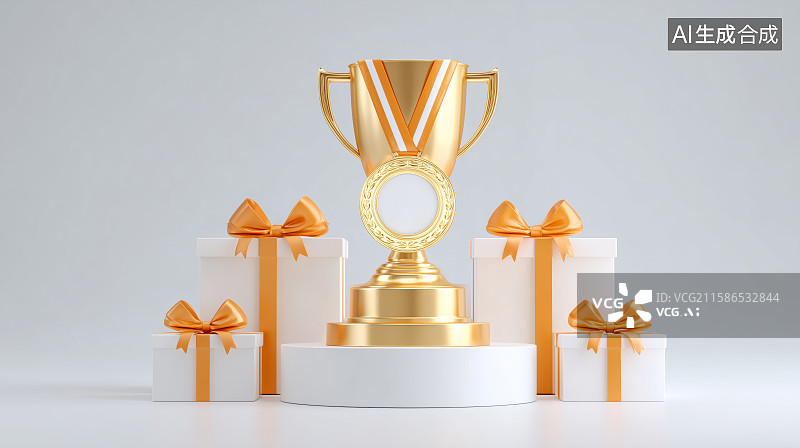 【AI数字艺术】金色奖杯置于黄色背景之上图片素材