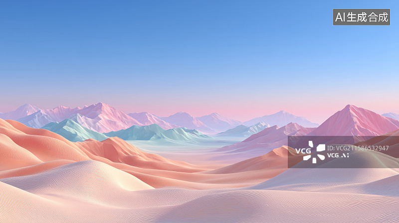 【AI数字艺术】梦幻雪山与粉色沙漠的奇幻景观图片素材