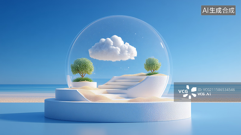 【AI数字艺术】沙漠中的云朵玻璃罩图片素材